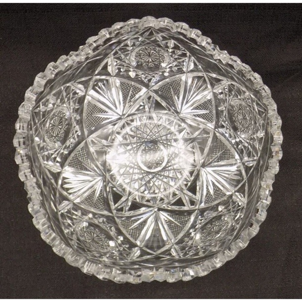 American Brilliant Period Fruit Bowl ABP Lead Crystal Vintage Saw Tooth Scallop